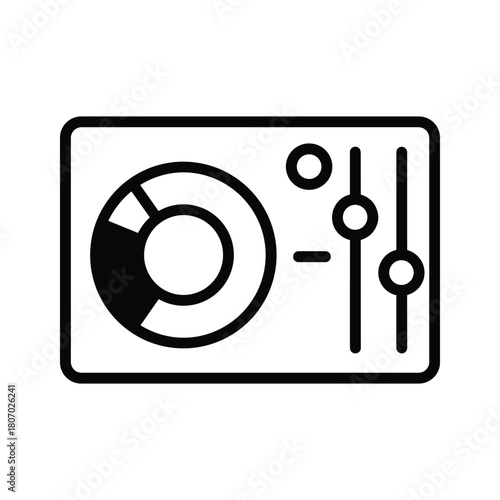 Icon of audio mixer with knobs and sliders, isolated on