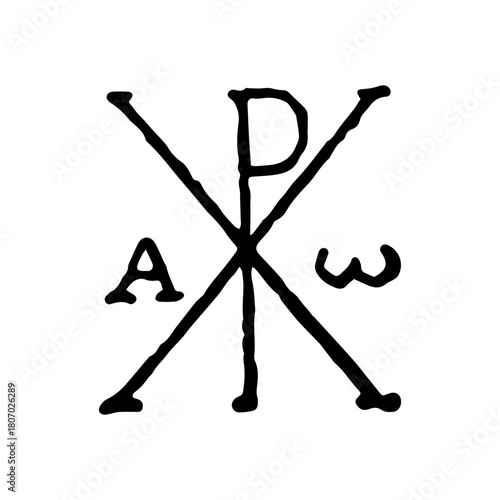 Monogram of Christ. Vintage religious sign Chiro on white background