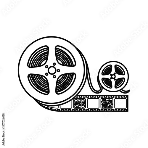Film reel and film strip, cinema movie production element, isolated on