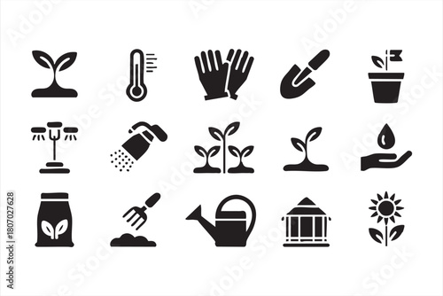 Garden Care Icon Pack for Web Dashboards, Watering Systems, and Growing Tools