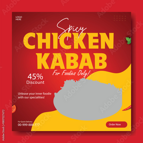 Delicious spicy chicken kebab with fresh salad and sauce offer