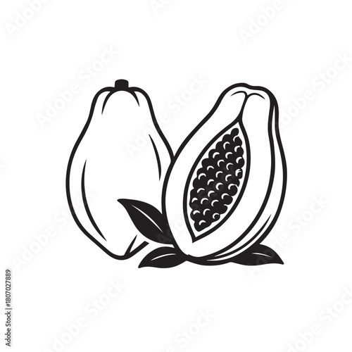 Halved papaya fruit minimalist vector icon for modern branding and identity