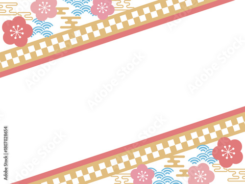 レトロポップな着物風のフレーム　横位置