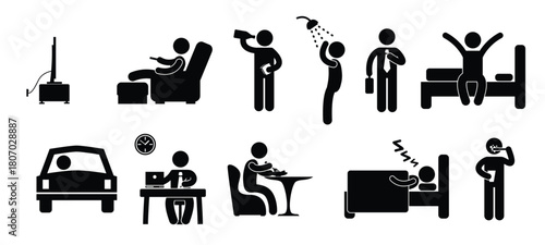 Set of Man daily routine habits vector illustration
