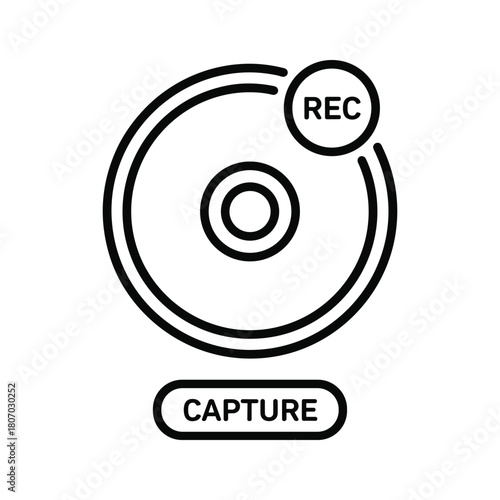 Record button icon with text capture isolated on