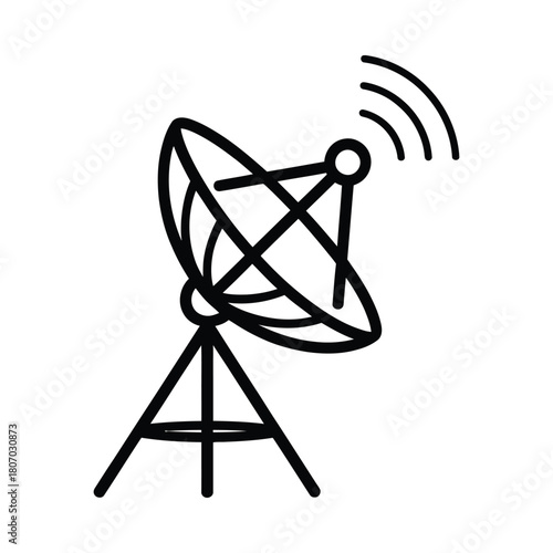 Simple line drawing of a satellite dish transmitting signals