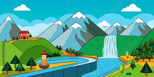 Beautiful waterfall Landscape on the way to Lachen from Gantok, Sikkim, India.
