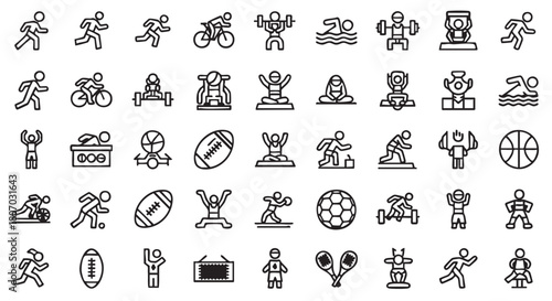 Collection of sports activity icons representing diverse athletic pursuits vector illustration
