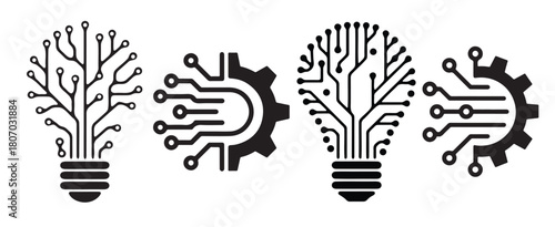 Innovative Technology Icons Gear Circuit Board and Lightbulb Designs
