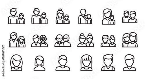 Diverse families and people icons representing different demographics and relationships
