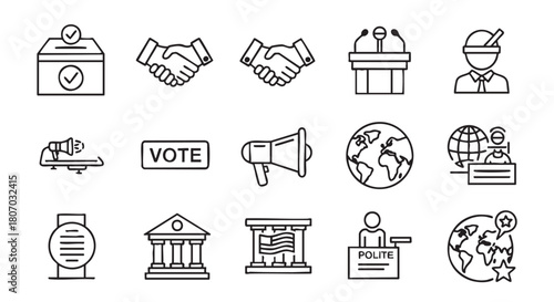 Election political process and governmental institutions related outline icons