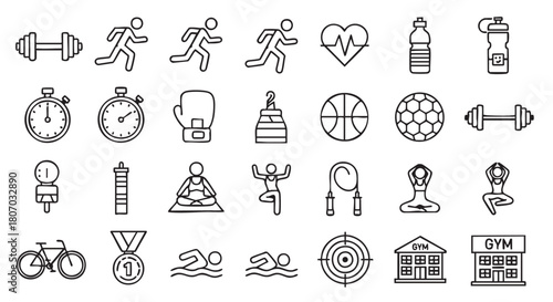 Fitness and health lifestyle vector icons for healthy living illustration