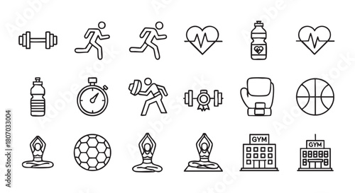 Fitness and sports themed icon set for healthy lifestyle promotion