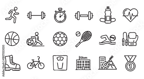 Fitness and sports vector icons for healthy lifestyle activities concept