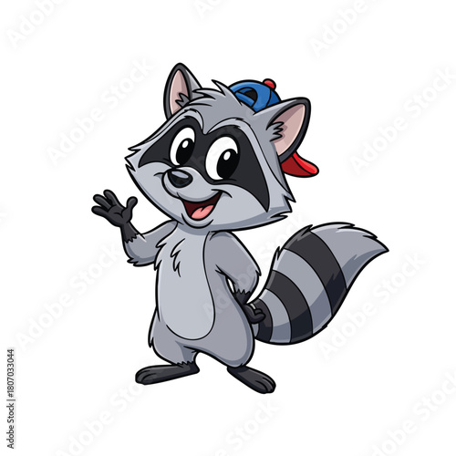 Friendly Cartoon Raccoon Character with Baseball Cap
