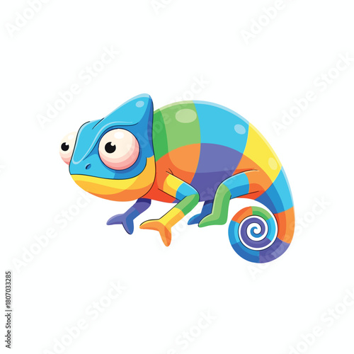 Colorful Cartoon Chameleon Vector Illustration