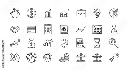 Hand drawn financial business icon set vector illustration concept design