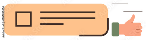 Comment box with lines representing textual input and a thumbs-up gesture indicating approval or feedback. Ideal for communication, feedback, review, appreciation, support, user engagement, social