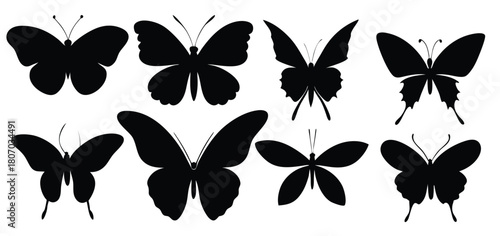 isolated butterfly silhouettes in various poses