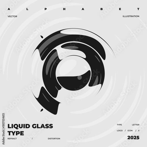 Refraction and Distortion letter. Glass Effect minimal illustration. Abstract sign, symbol for promotional poster, music poster, sale banner, brochure or logo for your brand.