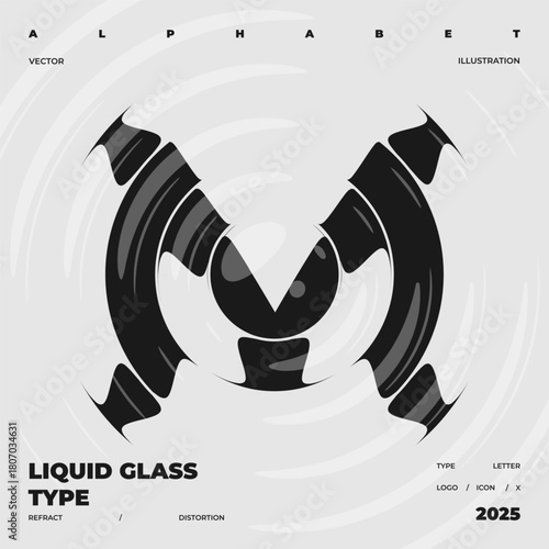 Refraction and Distortion letter. Glass Effect minimal illustration. Abstract sign, symbol for promotional poster, music poster, sale banner, brochure or logo for your brand.