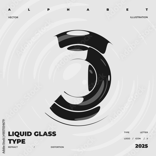 Refraction and Distortion letter. Glass Effect minimal illustration. Abstract sign, symbol for promotional poster, music poster, sale banner, brochure or logo for your brand.