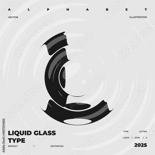 Refraction and Distortion letter. Glass Effect minimal illustration. Abstract sign, symbol for promotional poster, music poster, sale banner, brochure or logo for your brand.