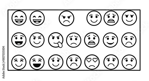 Variety of Emoji Expressions A Collection of Emotions, Moods, and Feelings Depicted in Simple Illustrations
