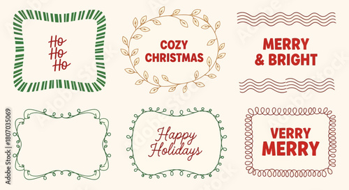 Set of Festive Frames and Borders for Holiday Designs, Christmas and New Year Season Decorations