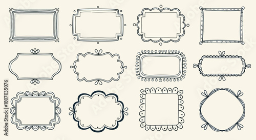 Elegant Hand-Drawn Frame Set Decorative Outlines for Artistic Designs and Creative Projects