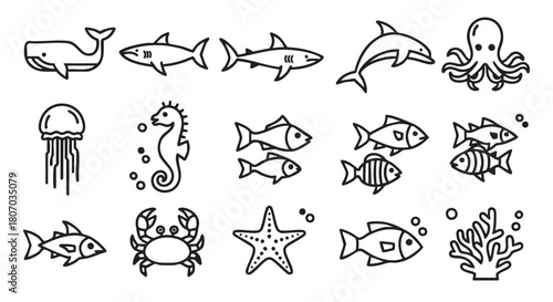 Ocean life seamless pattern background with whale shark jellyfish crab