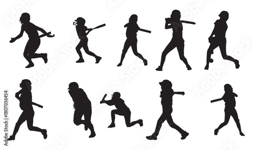  isolated silhouette of a softball woman player black and