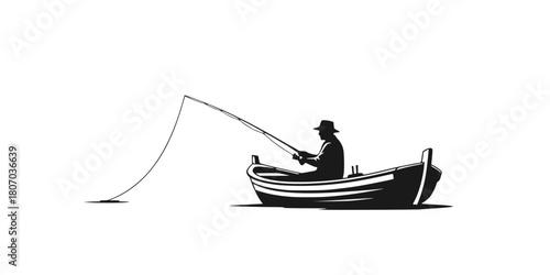 silhouette of a fisherman fishing on a boat vector art illustration isolated on transparent background.
