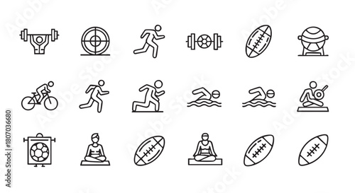 Sports and Fitness Line Icons Set representing various athletic activities