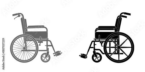 Simple black and white illustration of a standard wheelchair profile
