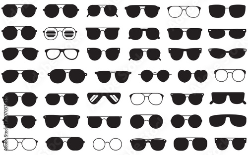 A comprehensive assortment of minimalist black and white graphic eyewear styles