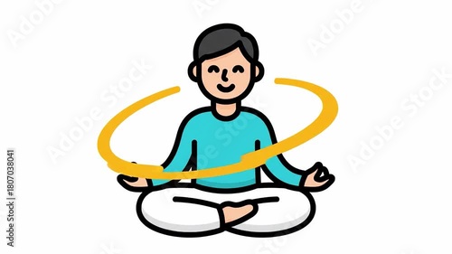 Meditating person with energy aura animations for well-being and inner peace illustration