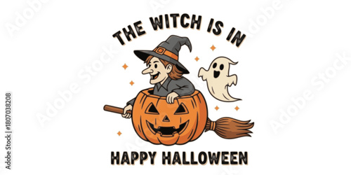 The witch is in, Retro halloween svg, Happy halloween vector illustration, pumpkin, witch, spooky, ghost Typography t shirt design, funny halloween t-shirt quotes Bundle, Cut File Cricut, Silhouette