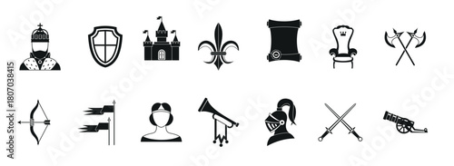 knight medieval icons set simple style