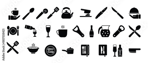kitchen glyph icon pictogram symbol visual illustration set