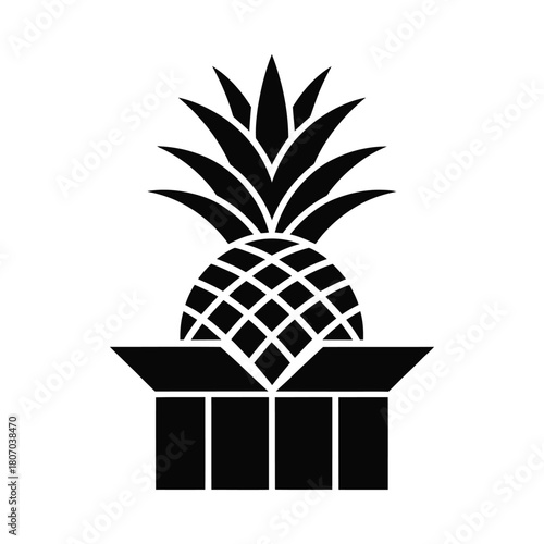 Stylized black pineapple emblem on a pedestal