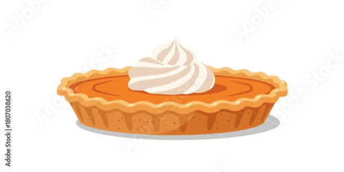 Pies Vector Illustration.Thanksgiving and Holiday Pumpkin Pie. Happy Thanksgiving Day traditional pumpkin pie with whipped cream on the top Web site page and mobile app design vector element 