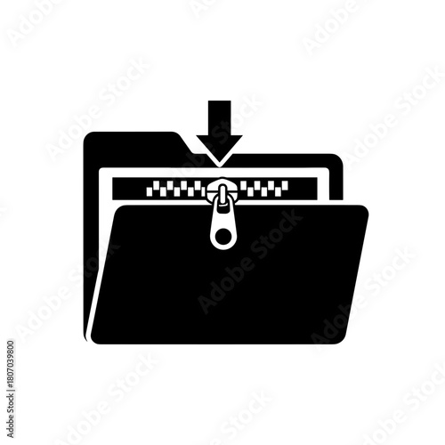 File compression icon with a zipped folder and a download arrow on a transparent background