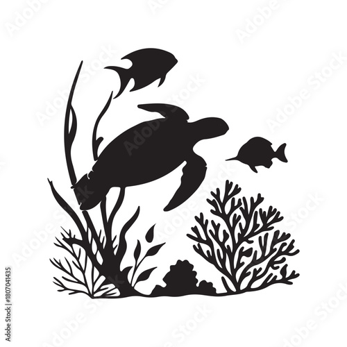 Black silhouette vector set of bird dragon and fish illustrations