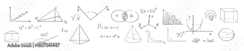 math doodle hand drawn border with formula geometric