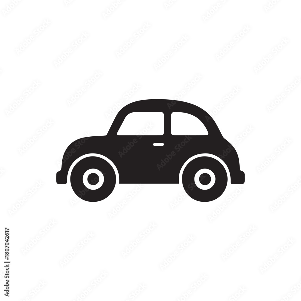 Fototapeta premium Minimalist Car Silhouette Icon – Black Vehicle Symbol for Transport and Apps