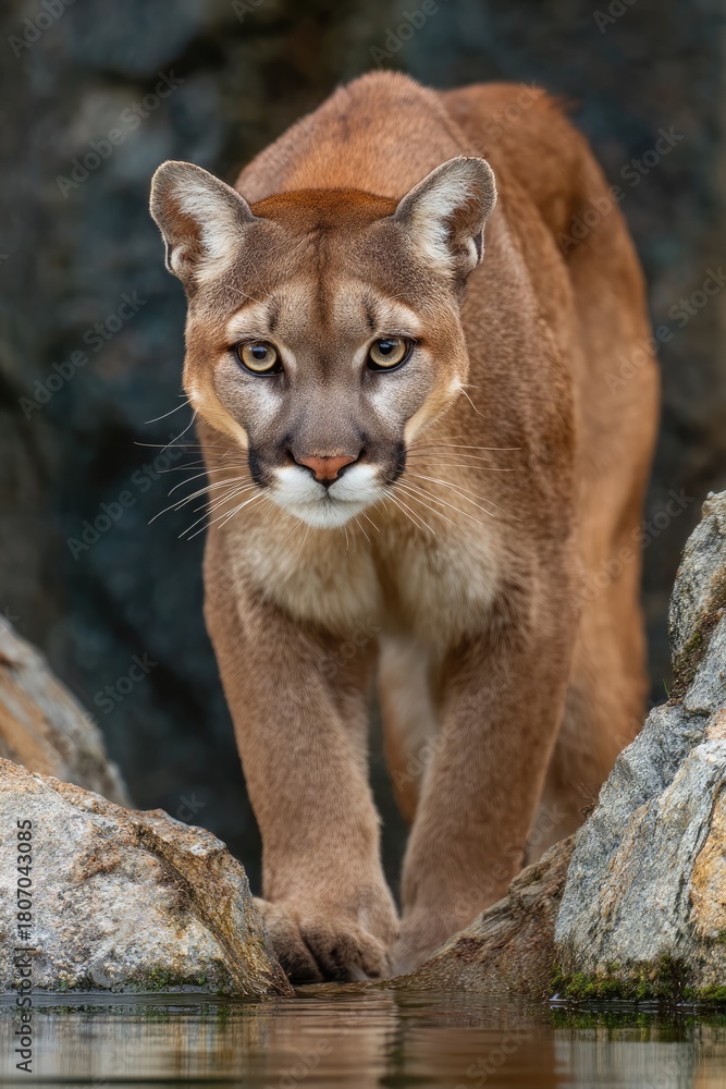 Obraz premium Cougar stares intently at the water's edge
