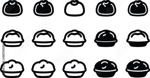 bao bun icon set silhouette style minimal vector art illustration on a white background

