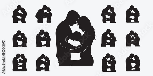 Bundle collection set design silhouette of family isolated on