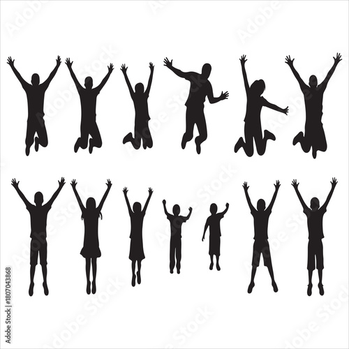 Bundle collection set design silhouettes of people jumping happily